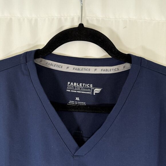 Fabletics Scrub Top Women's XL Navy Blue Vneck Short Sleeve Pockets - Picture 2 of 8